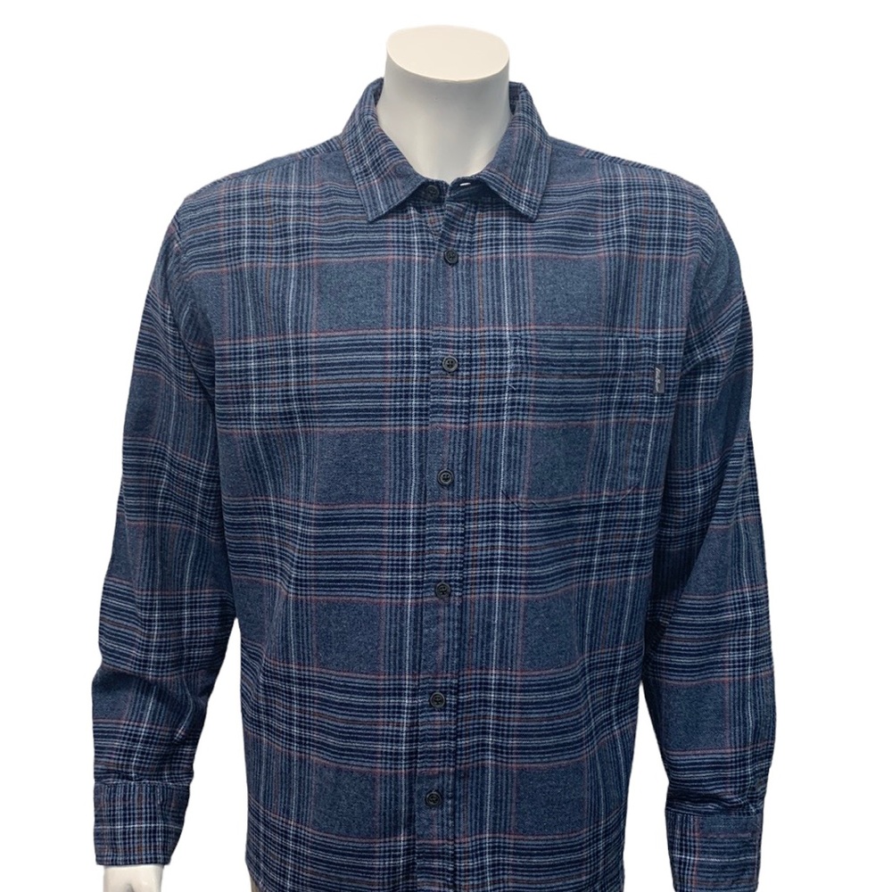 Eddie Bauer Blue Plaid Cotton Flannel Chambray Long Sleeve Men's Shirt Size XL